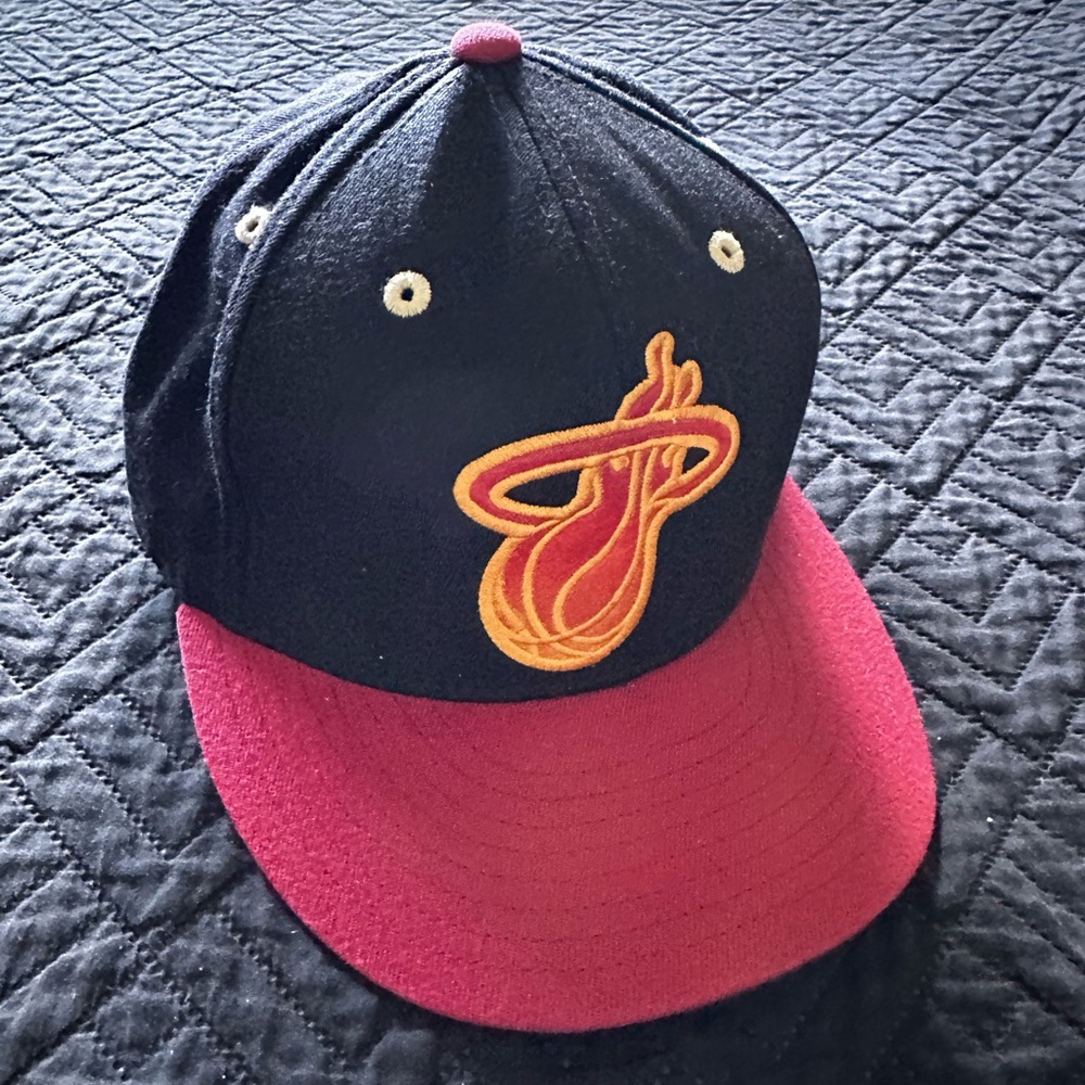 Adidas Black and Red Miami Heat Cap with Embroidered Logo